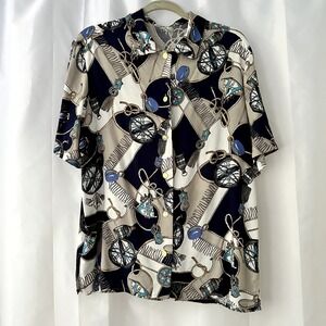 Vintage St Michael Nautical Print Short Sleeve Shirt, Size 14 (UK 42)